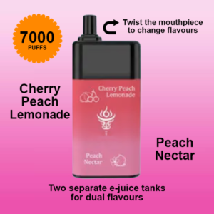 cherry peach lemonade + peach nectar – mooodan dual flavour – 7000 puffs